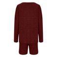 thumbnail image 4 of Lovskoo Pajamas for Women Set Ribbed Knit Lounge Set Long Sleeve Top and Shorts Sleepwear Pajama Set Two Piece Shorts Outfits Set Claret 2XL, 4 of 7