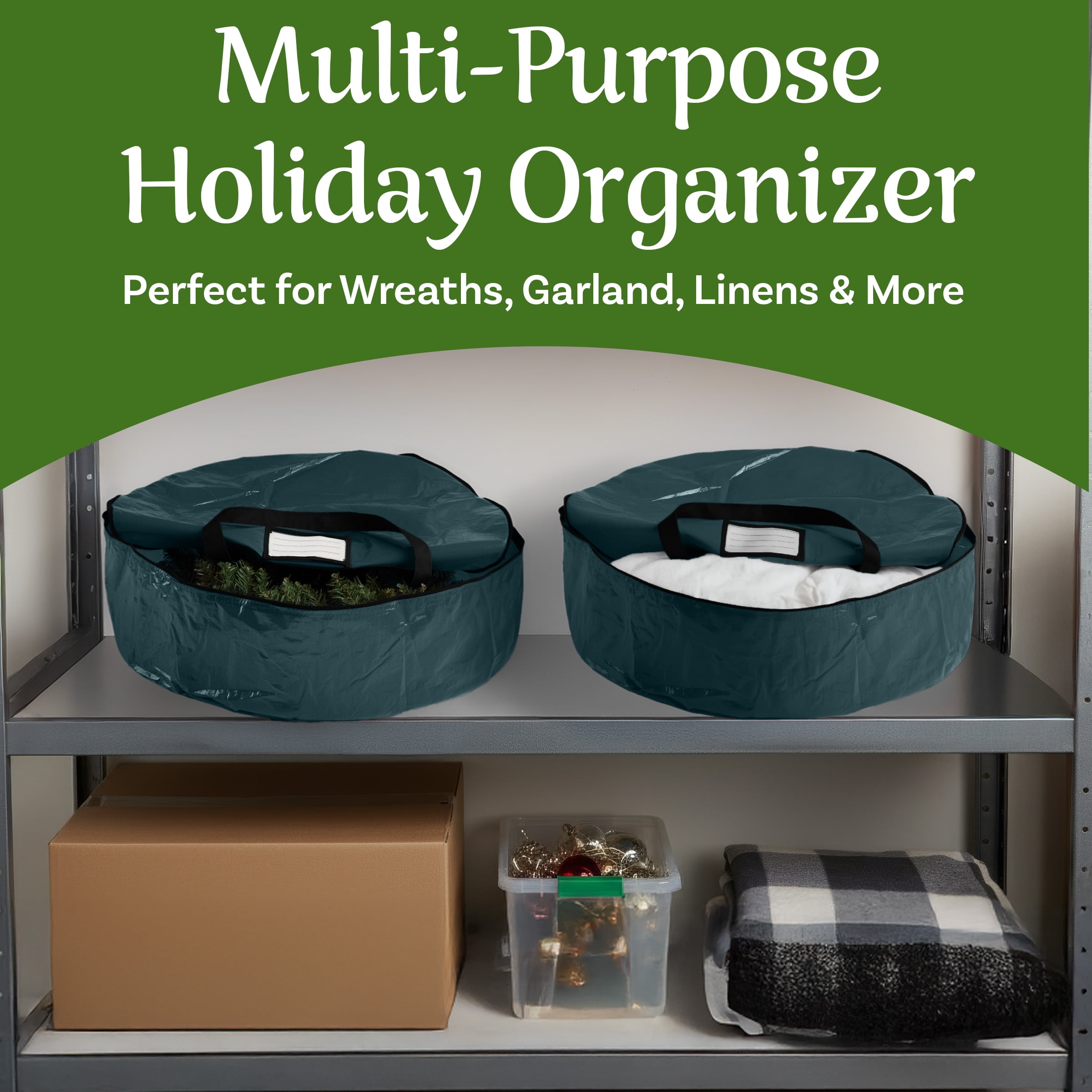 Elf Stor Christmas Wreath Storage Bag with Handles and Zipper (Green)