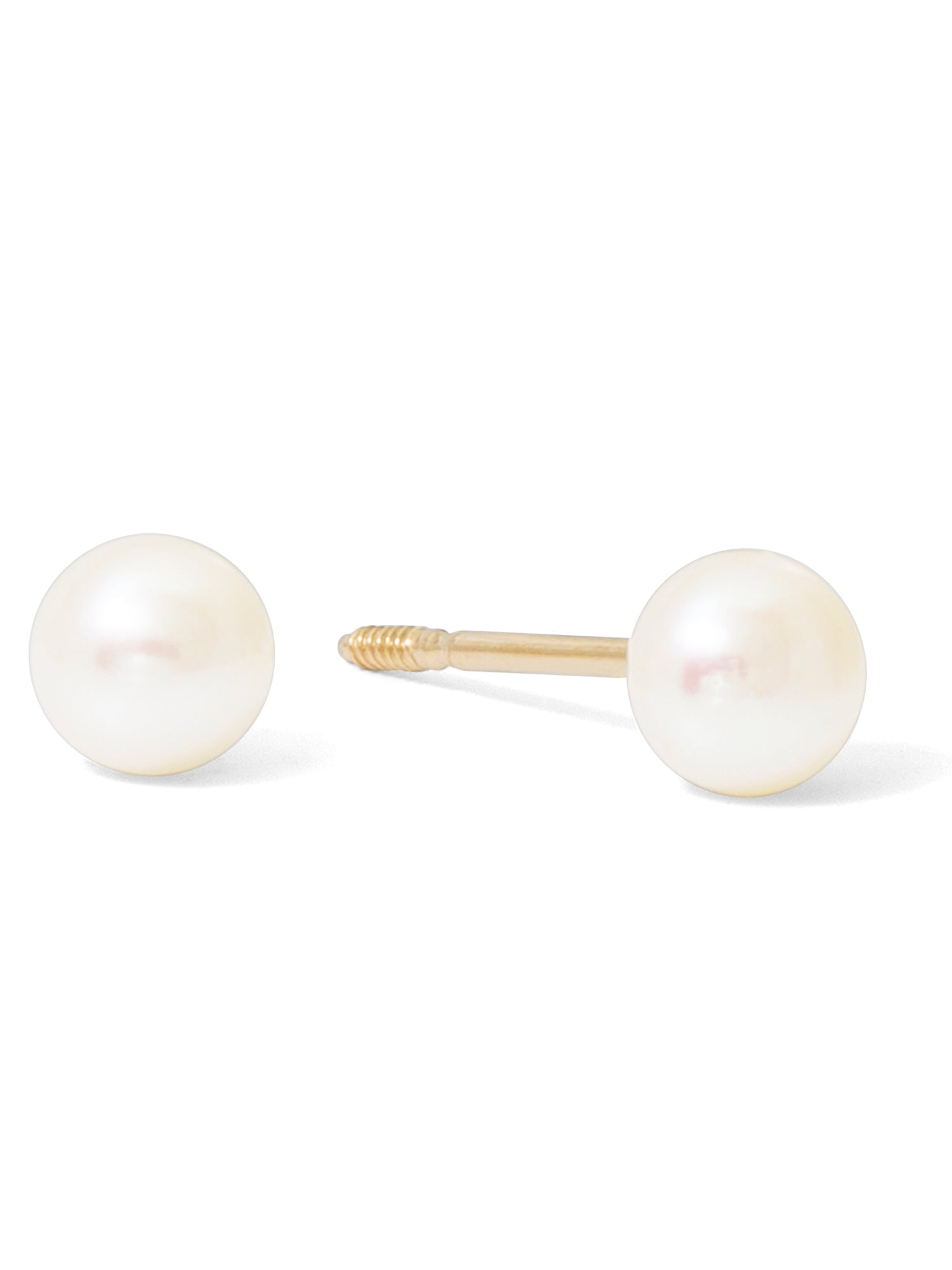 Brilliance Fine Jewelry 14kt Yellow Gold Button Pearl Stud Earrings, 4MM