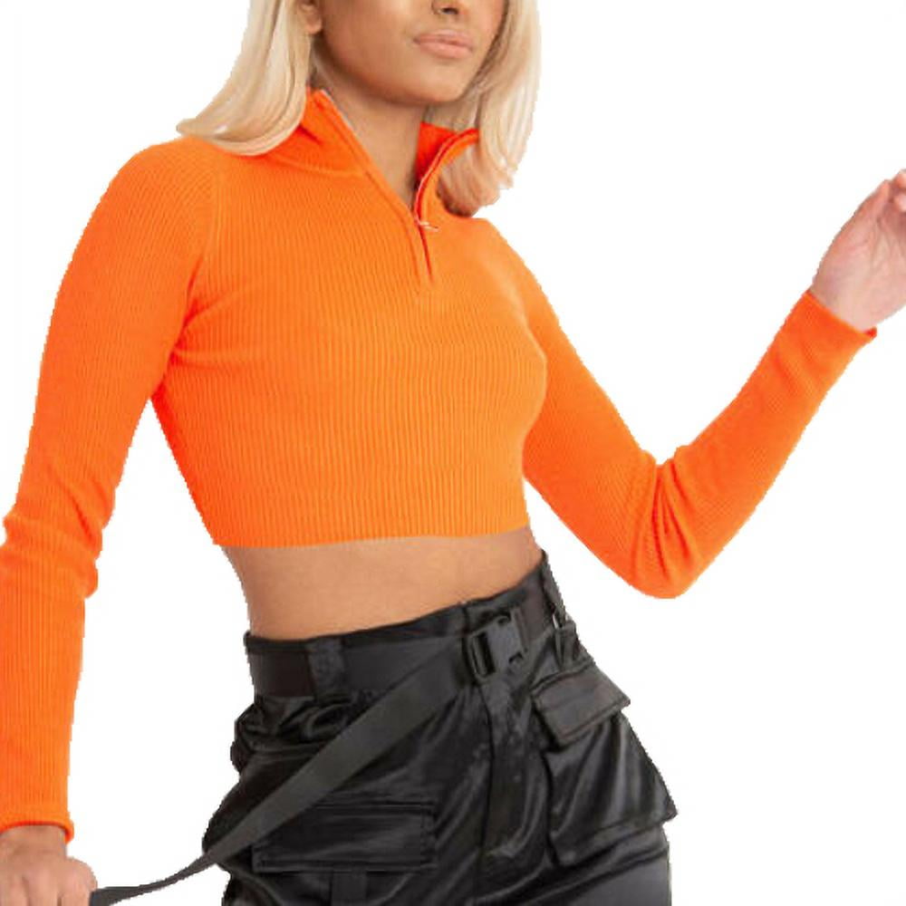 orange long sleeve turtleneck crop top