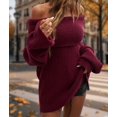 thumbnail image 6 of Women'S Off the Shoulder Sweater Oversized Batwing Sleeve Loose Pullover Sweaters Tops Wine Red M, 6 of 9