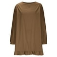 thumbnail image 4 of Aobny Party Dresses Brown Cotton Linen Shift Mini Ruffle Long Sleeve Vacation Dresses for Women 2025, 4 of 6