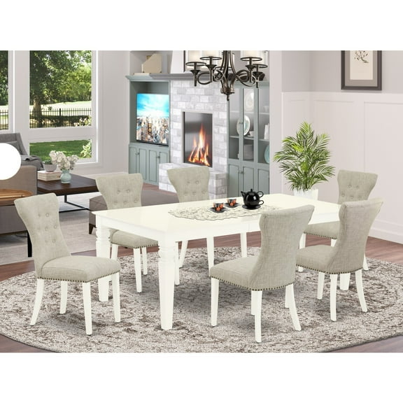 Victorian Vintage Kitchen Dining Set - 7 Piece TableChair Set - Linen White Finish - Solid Wood Frame