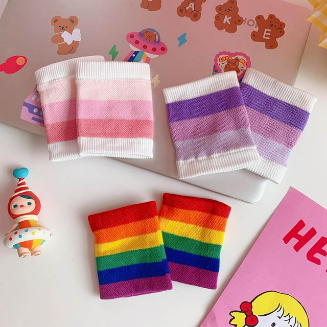 Worallymy 2 uds. colorida banda para el sudor deportiva Unisex para niñas transpirable a rayas muñequera que absorbe el sudor muñequera Worallymy JD735810506