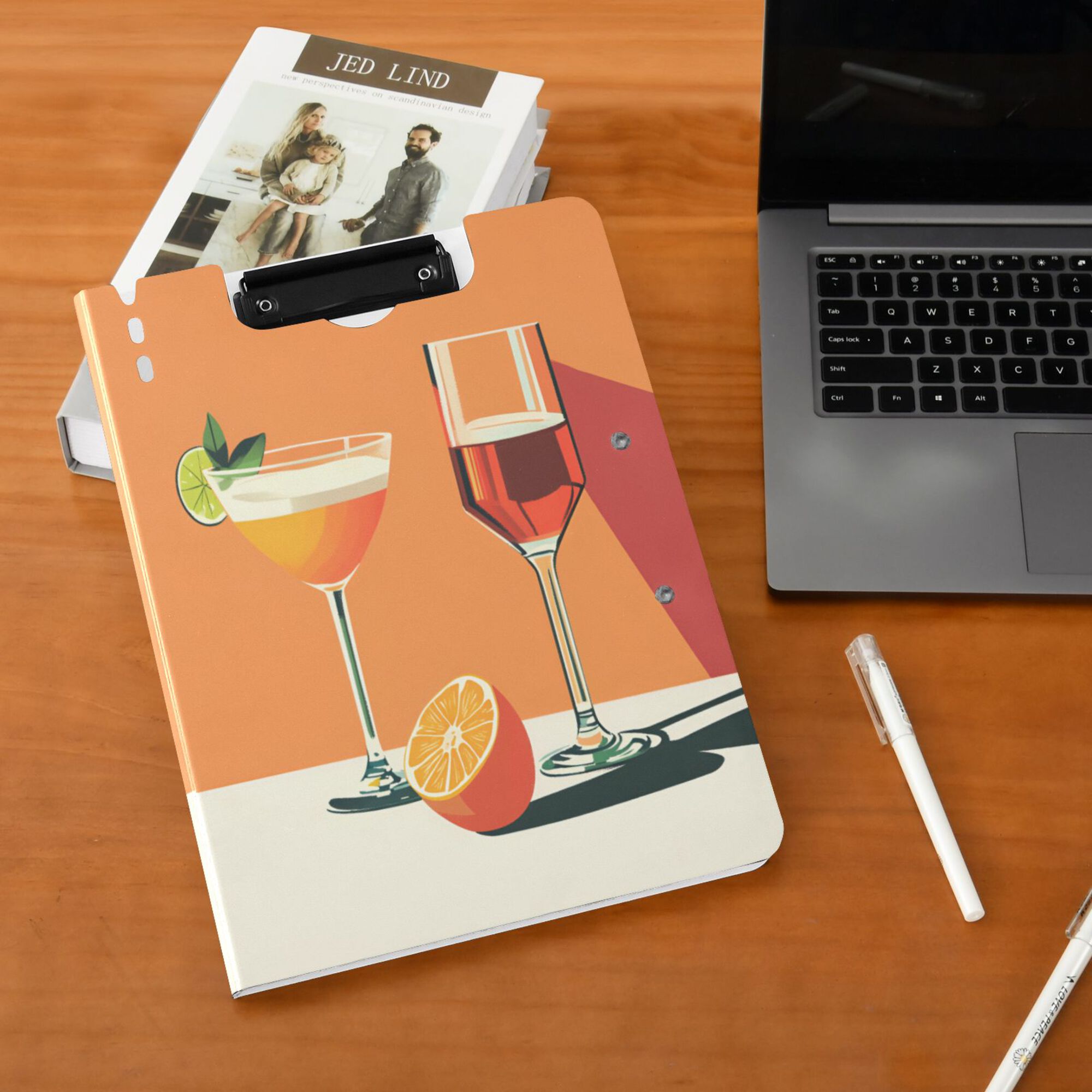 FORMRS A4 Clipboard Folder with Pen Holder Horizontal Foldable School Office Binder, Orange Glasses
