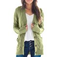 thumbnail image 3 of Sonducket Suéter de mujer con cuello en V Botón Prendas de abrigo Abrigo de otoño de punto de manga larga Prendas para la parte del cuerpo Verde SG, 3 of 6