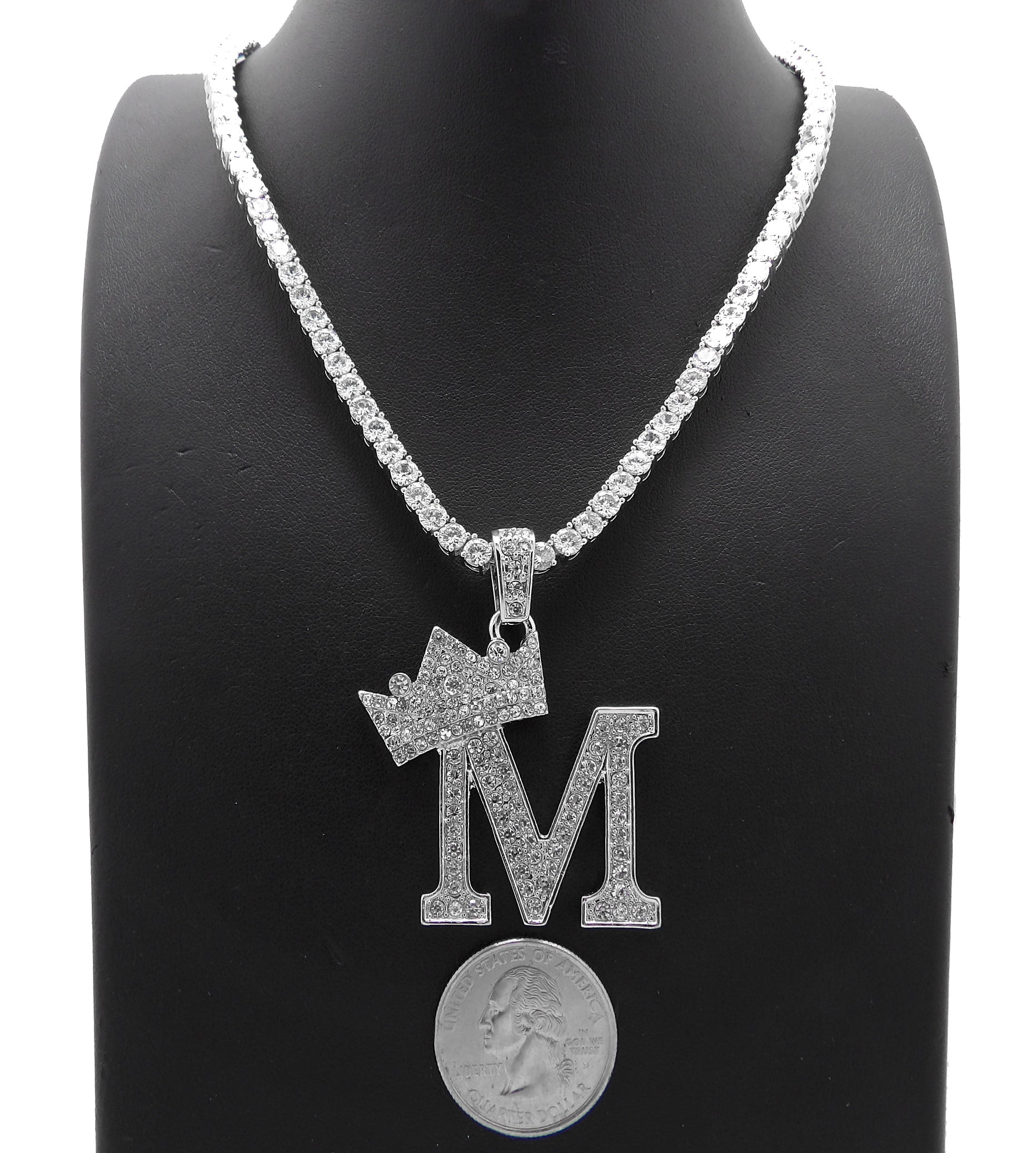 iJewelry2 Kings and Queens Crowned Initial Letter M Pendant Silver