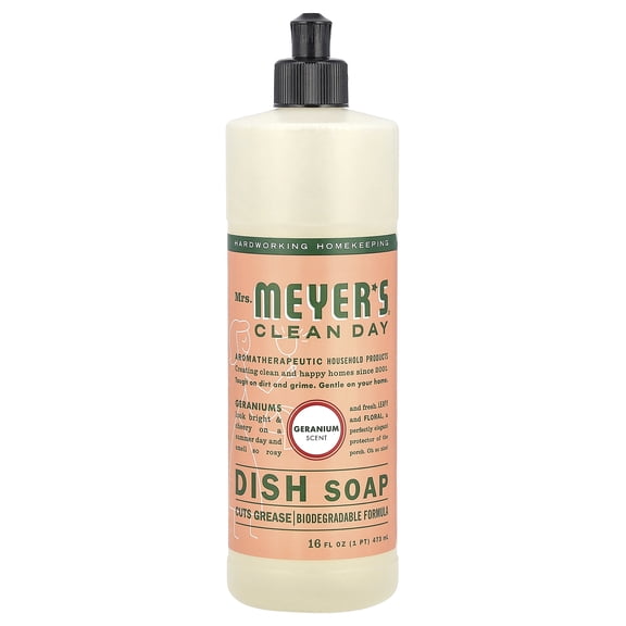Mrs. Meyer's Clean Day Liquid Dish Soap, Geranium Scent, 16 Fl Oz Bottle
