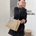 thumbnail image 4 of Bolsos de mano de paja tejida con asa superior para mujer cinta de seda Vintage para mujer grande, 4 of 8