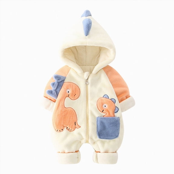 KPOPLK Baby Boy Girl Clothes Basic Solid Color Fleece Long Sleeve Romper Jumpsuit One-Piece Bodysuit Winter Clothes(Orange,0-3 Months)