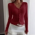 thumbnail image 4 of Levmjia Womens Sweatshirt Top Lace Long Sleeve V-Neck Cardigan Solid Color Casual Loose Fit Pullover Comfortable Soft Holiday Breathable Work Home Relaxation Everyday Wear, 4 of 7