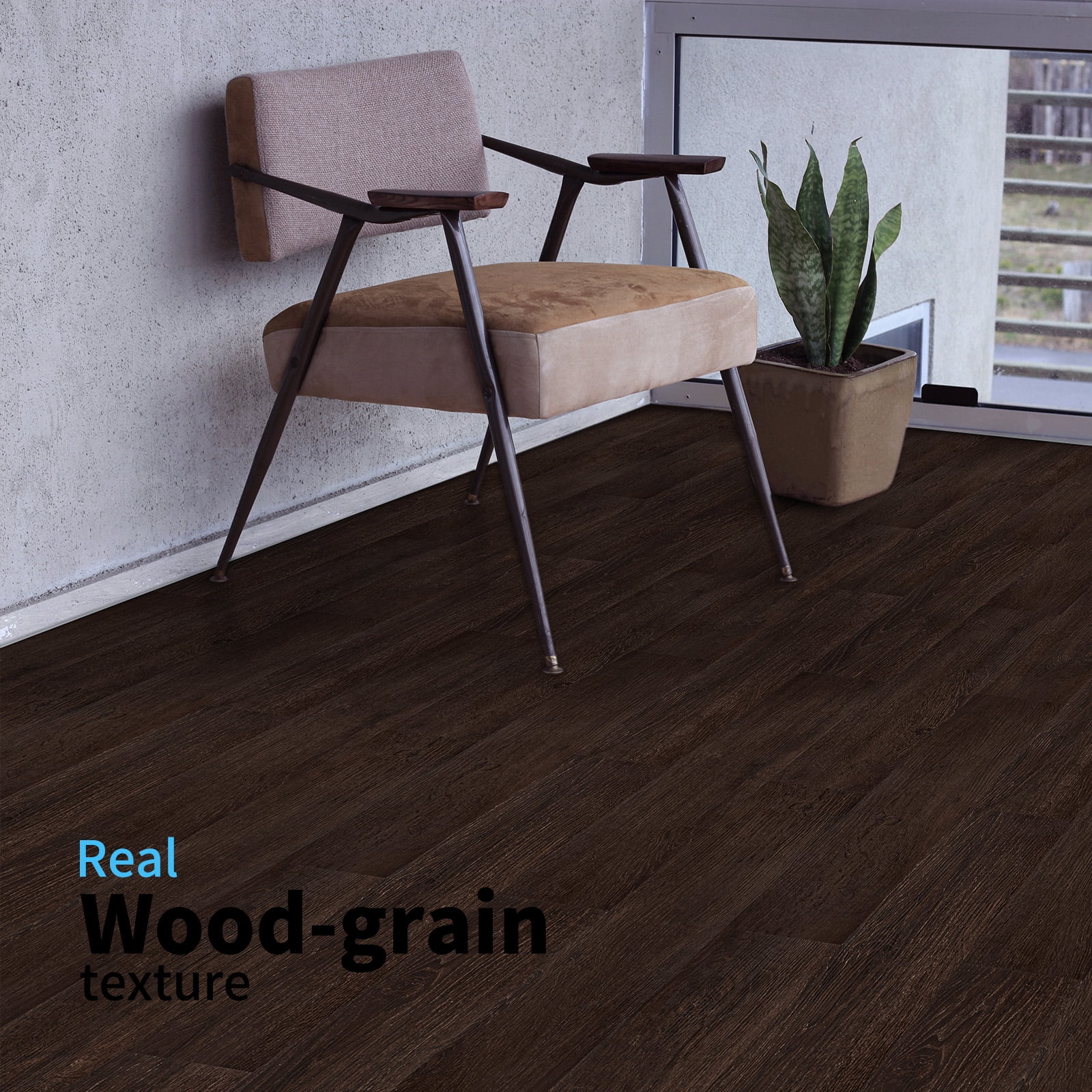 Art3d Peel and Stick Floor Tile Vinyl Wood Plank 36-Pack 54 Sq.Ft，Brown Stone，Rigid Surface Hard Core Adhesive Flooring