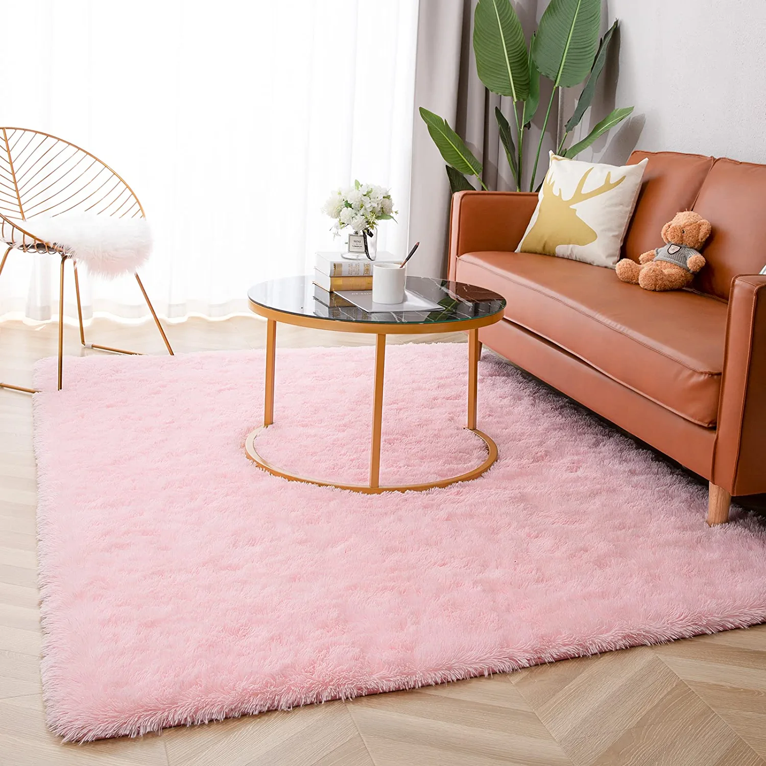 Lochas Fluffy Shag Area Rugs Soft Rugs for Living Room Bedroom Indoor Decor Nursery Carpet, 4'x6',Pink
