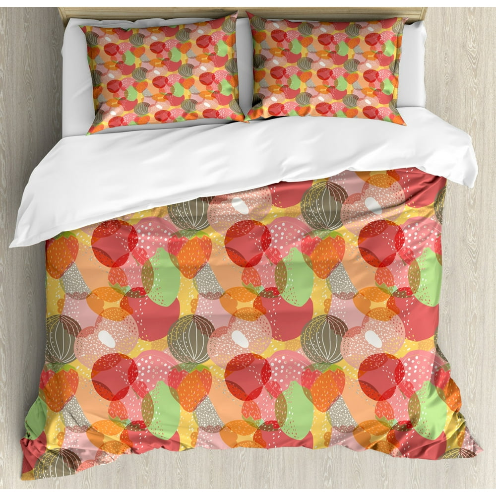 Fruit Duvet Cover Set King Size, Superimposed Pieces of Summer Season