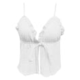 thumbnail image 4 of JIAYUE Women's Tank Tops Solid Color Sleeveless V-Neck Tie Front Crop With Ruffled Hem Sexy Casual For Daily Wear Outfits Summer Spring Fashion Streetwear Leisure Female Vest, 4 of 4