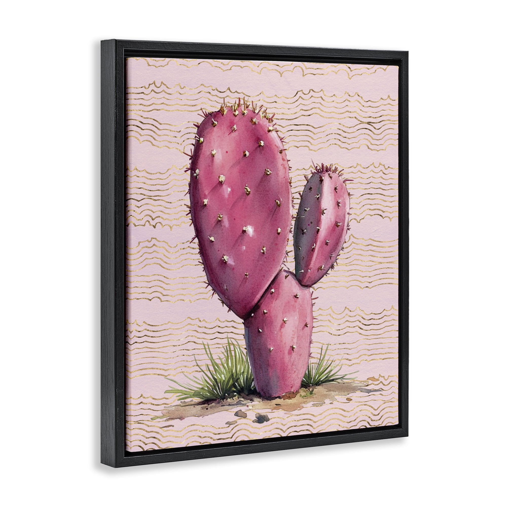 Stupell Industries Pink Prickly Pear Cactus Plants & Flowers Painting Black Floater Framed Canvas Art Print Wall Art, 25 x 31
