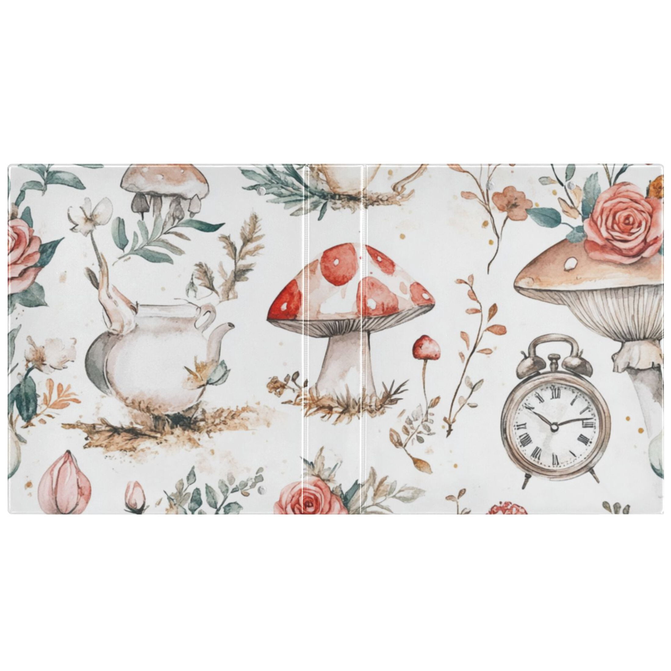 Mushrooms Roses Clocks 3 Ring Binders 1.5 inch Hardcover File Folders with Interior Pockets A4 Size Organizer for School Office Hospital Set of 2