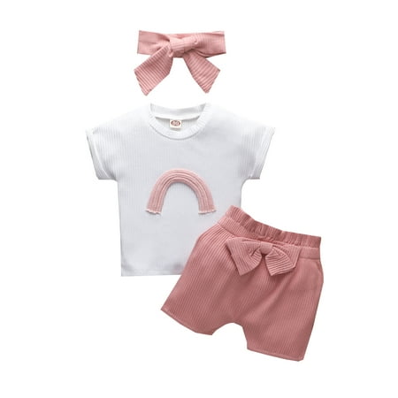 

Bagilaanoe 2pcs Toddler Baby Boy Girl Short Pants Set Short Sleeve Rainbow Print T Shirt Tops + Shorts 6M 12M 18M 24M 3T 4T Casual Summer Outfits