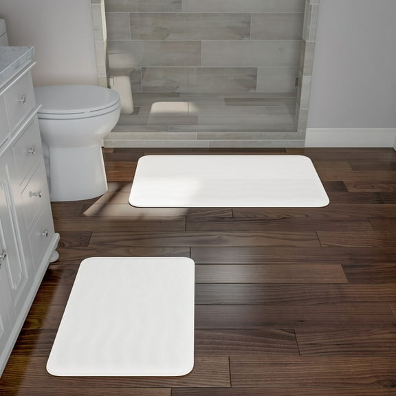 Lavish Home Set of 2 Bathroom Rugs – Non-Slip Memory Foam Bath Mats, White