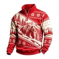thumbnail image 2 of Men's Winter Moose Print Quarter-Zip Pullover Fleece Lined Stand Collar Western Hunting Sweatshirt Casual Athletic Top Red XL, 2 of 4