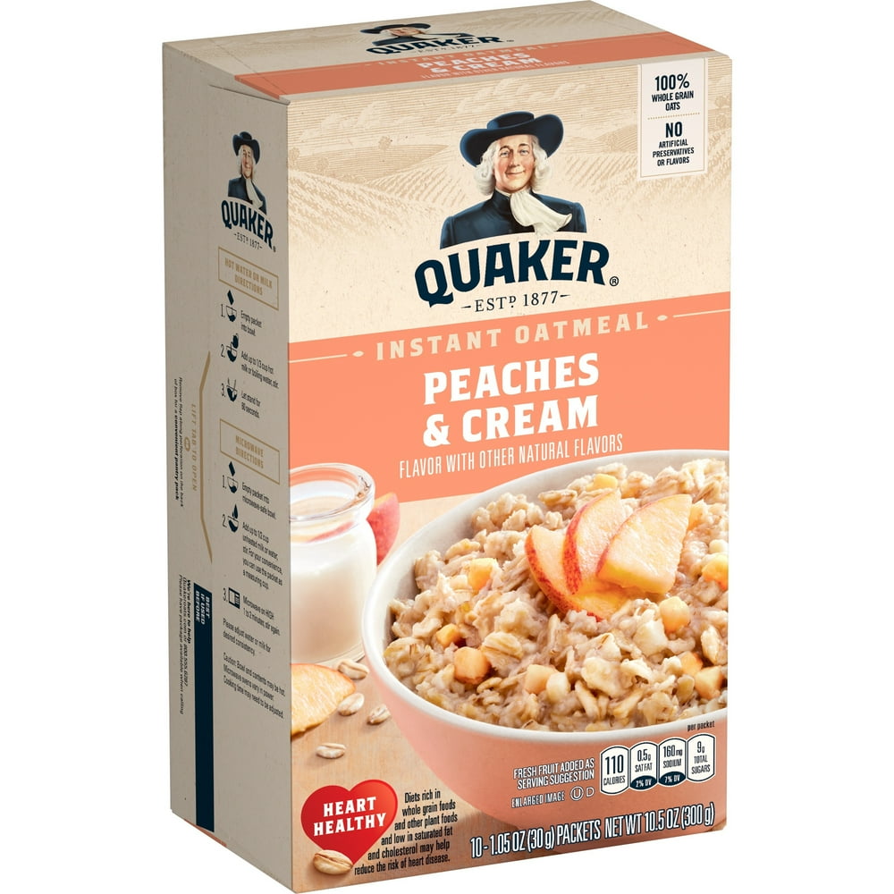 Quaker Instant Oatmeal, Peaches & Cream, 10 Packets