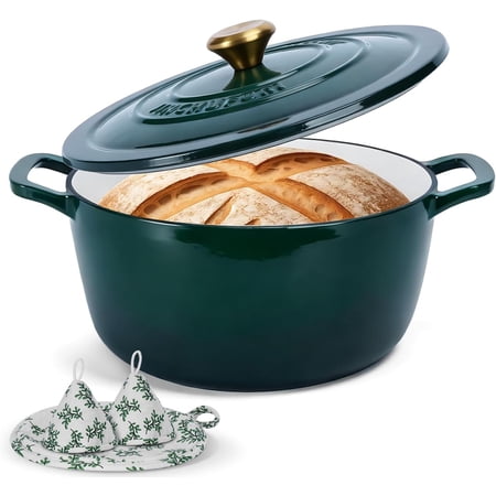 Enameled Cast Iron Dutch Oven - 5 Quart Cast Iron Dutch Oven Enameled Oven with Lid for Sourdough Bread Baking, Pre-Seasoned Pot Oven Safe