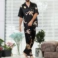 thumbnail image 4 of SWSMCLT Men's Lounge Long Pj Set Satin Pajama Set 2 Piece Pajamas Summer Short Sleeve Button Silky Casual Black Small, 4 of 4