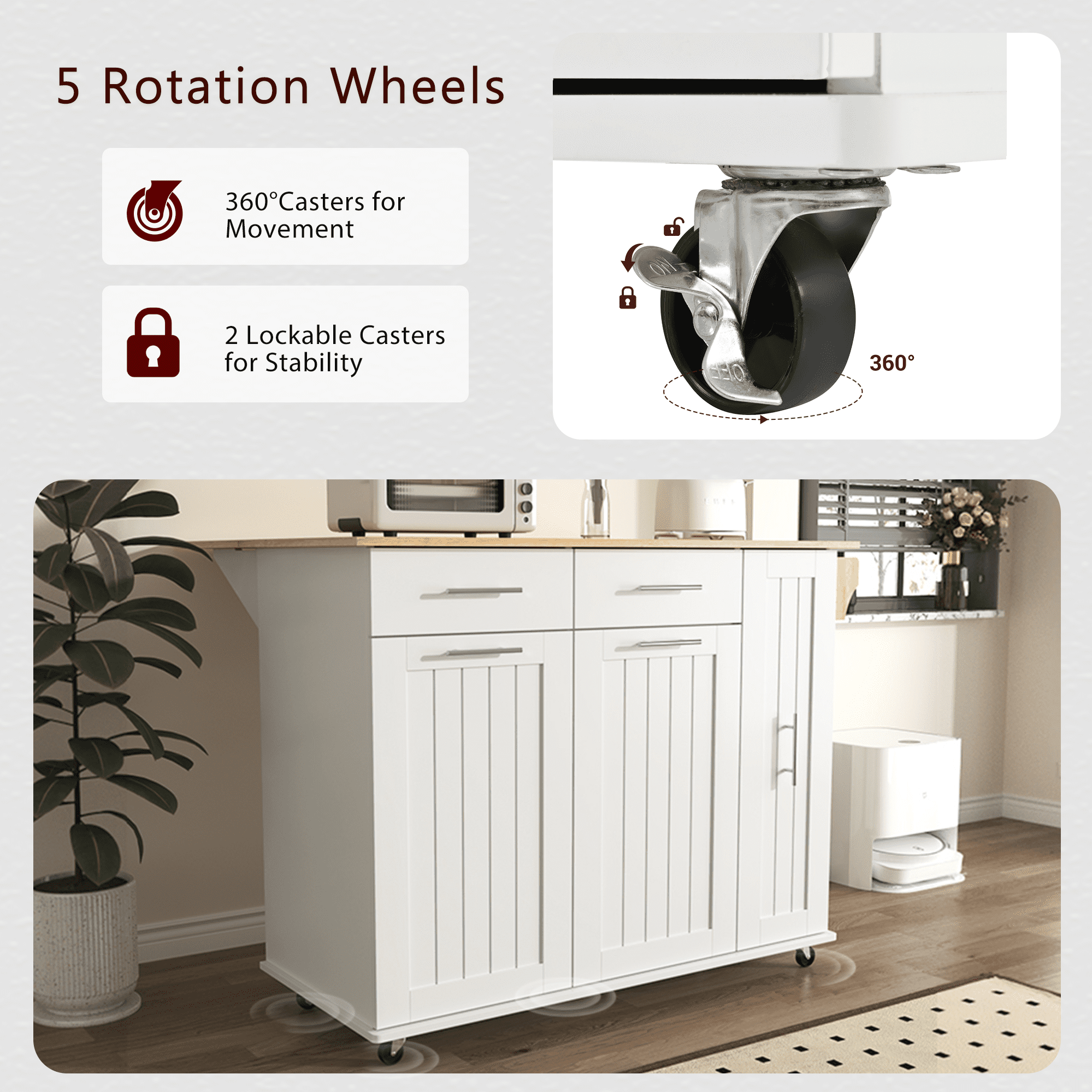 Yoneston Rolling Kitchen Storage Cart with Drop Leaf and Towel Rack, Kitchen Island with 3 Tier Pull Out Cabinet Organizer and 2 Drawers 2 Doors for Kitchen, Dining Room, Black