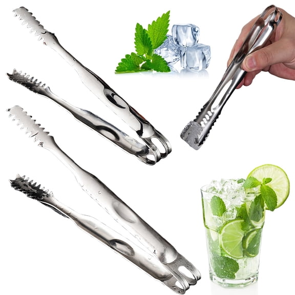 Stainless Steel Ice Tongs with Non-Slip Teeth, Professional Bar Tongs for Ice Cubes, Sugar, Salad, Serrated Grip Kitchen & BBQ Serving Utensil, Dishwasher Safe, 1 Pcs