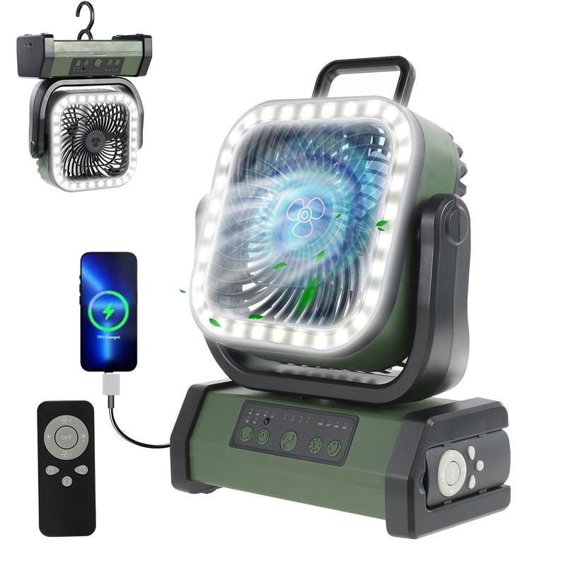 2025 Upgraded 30000mAh Camping Fan，Portable Rechargeable Fan with LED Lights and 270° Rotating Shaft, Remote Control Oscillating Table Fan for Tenting Trips and Family Multi-Purpose Outdoor