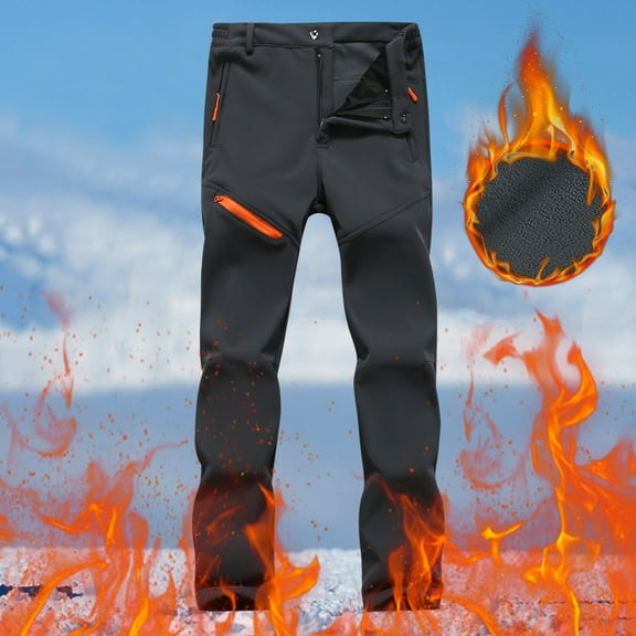 Men's Snow Ski Hiking Pants Waterproof Winter Fleece Lined Pants (Grey M)