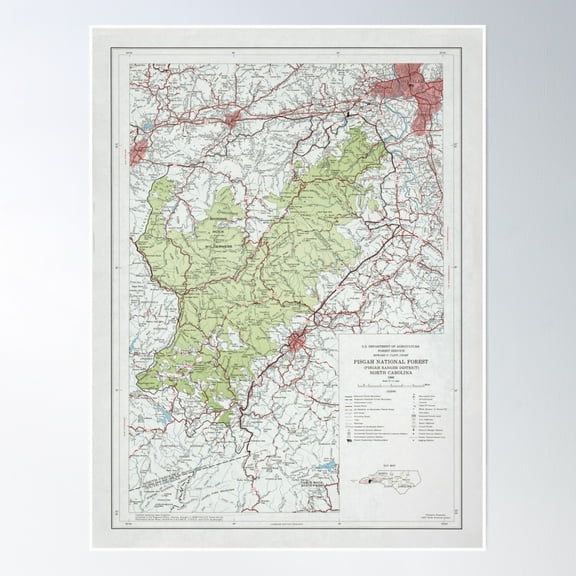 Old Pisgah National Forest Map (1966) Vintage Nc Appalachian Mountains Woodland Reserve Atlas Poster Wall Art, Modern Wall Decor, 8x12 UNFRAMED