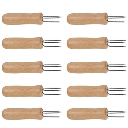

LABRIMP 10Pcs Roasted Corn Forks Assorted Color 3.9X0.8X0.8in Stainless Steel Oak Barbecue