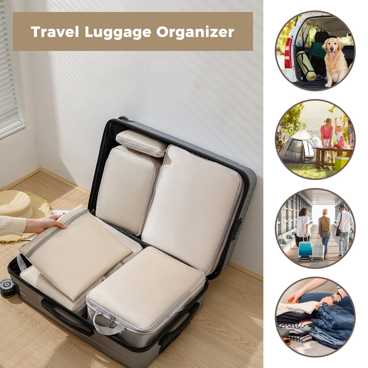 AUXDIQ 4 PCS Compression Packing Cubes Travel Luggage Organizer Bags Set Packing Organizers Compression Suitcase Bag Travel Essential Bag