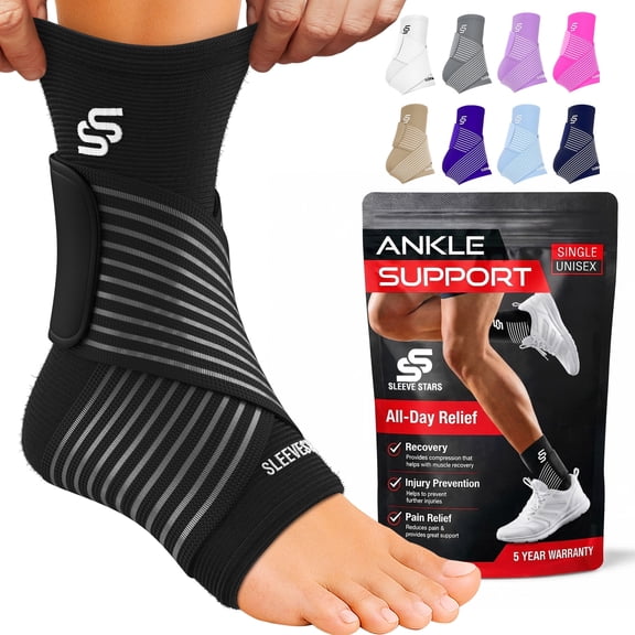 Sleeve Stars Ankle Brace for Sprained Ankle, Ankle Support for Women & Men, Single, Black, Medium