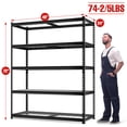 thumbnail image 3 of WORKPRO 4000 lbs 5-Tier Metal Shelving Unit, 72”H x 48”W x 24”D, Heavy Duty Adjustable Storage Rack, for Garage, Basement, Warehouse, Workshop, 3 of 9