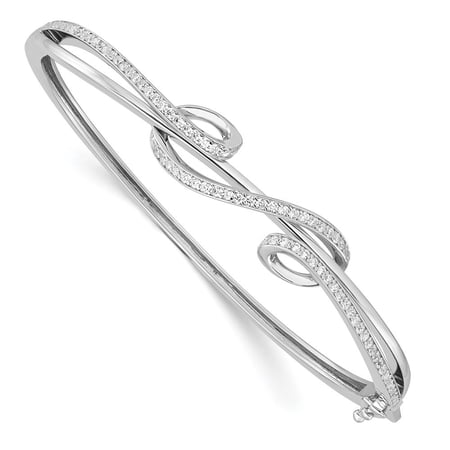 Diamond2Deal 925 Sterling Silver Rhodium-plated 83 Stone Cubic Zirconia Hinged Bangle Bracelet for Women