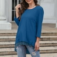 thumbnail image 3 of Scyoekwg Womens 3/4 Sleeve Tops Trendy Womens Clothes Cewneck Double Layers Hem 3/4 Sleeve Shirt Lightweight Solid Color Fall Clothes Casual Loose Vintage Blouses, 3 of 4