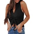 thumbnail image 2 of Womens V Neck Tank Tops Summer Ruched Sleeveless Ribbed Casual Crop Knit Shirts Tops, 2 of 8