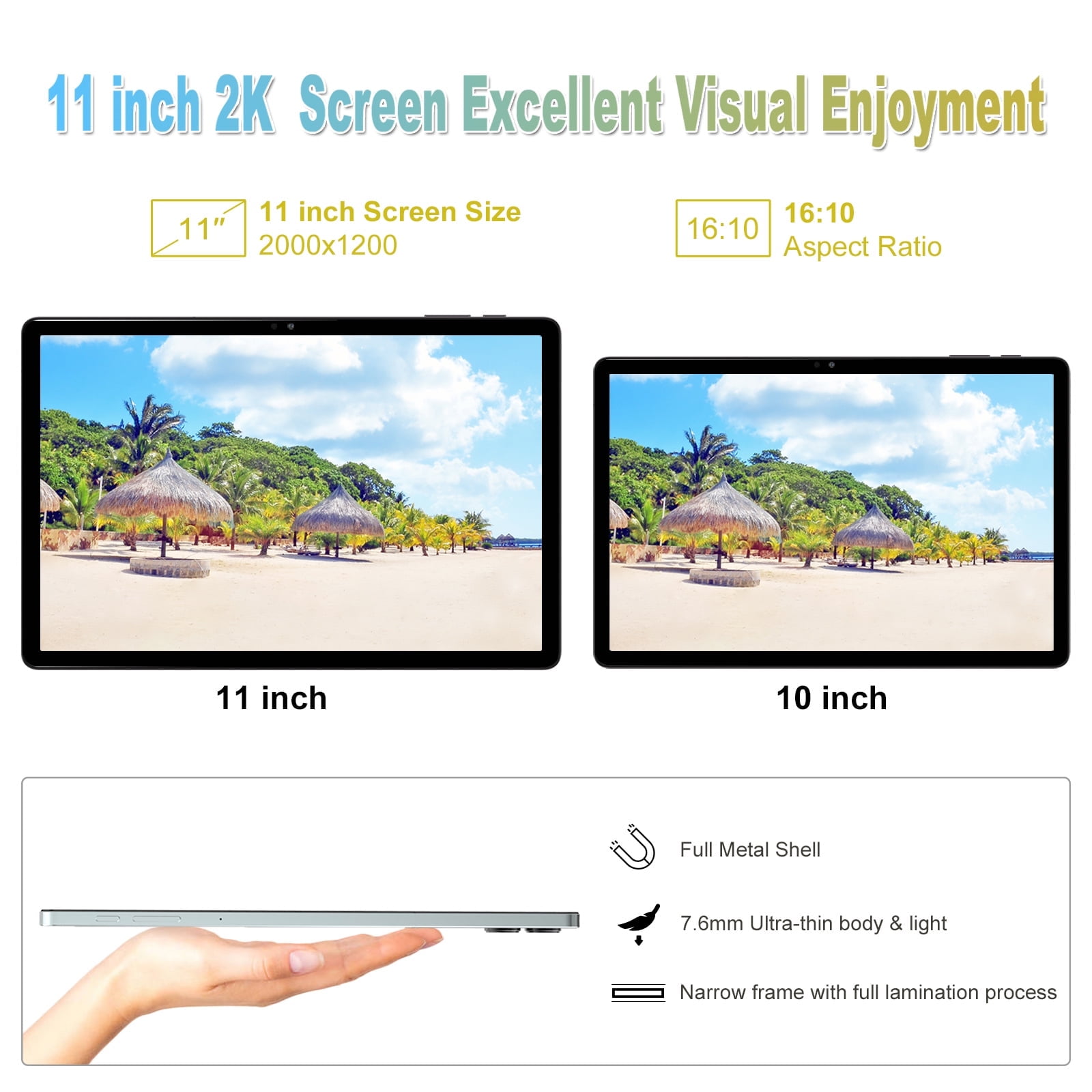2026 Latest 11 inch Android 14 Tablet 18GB + 128GB, 2K , ‎Unisoc T616, With Case, Pen, Keyboard