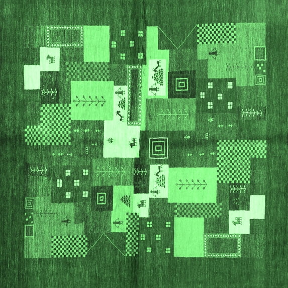 Ahgly Company Indoor Square Abstract Emerald Green Contemporary Area Rugs, 3' Square