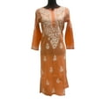 thumbnail image 6 of Talahi Indian Hand Embroidered Chikankari Peach Long Cotton Kurti, 6 of 7