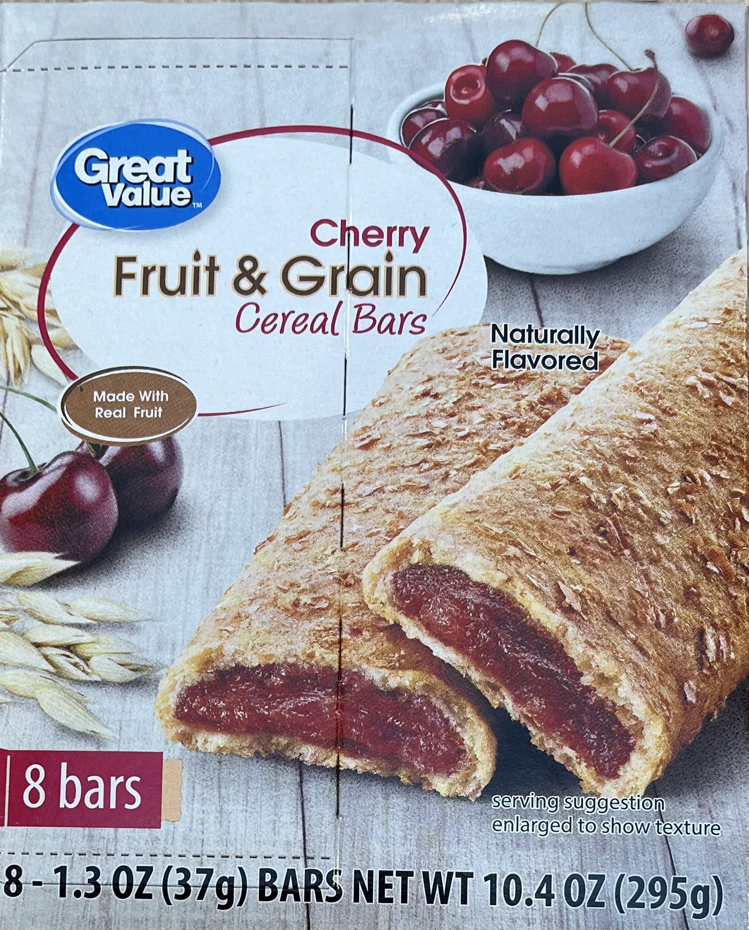 (10 pack) Great Value Fruit and Grain Bars Cherry, 1.3 oz, 8 Count