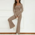 thumbnail image 7 of Women Ribbed Lounge Set Long Sleeve Crop Top and Flare Pants 2 Piece Pajama Set Soft Knit Sleepwear Outfits, 7 of 7