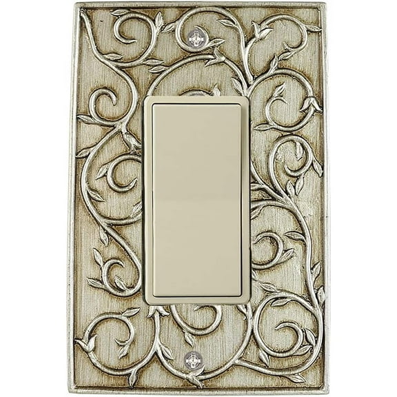 Meriville French Scroll 1 Rocker Wallplate, Single Switch Electrical Cover Plate, Aged Silver