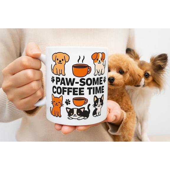 Ceramic Coffee Mug – Cute Dog & Cat Design, 11oz Gift Cup for Pet Lovers”