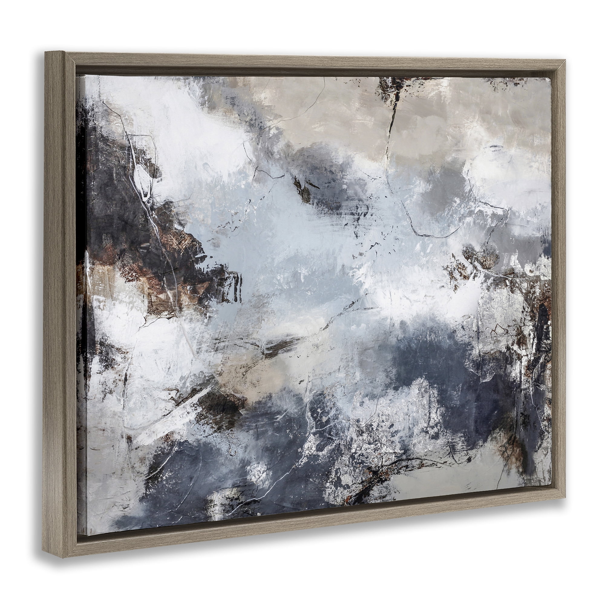 Stupell Industries Grey Organic Abstract Abstract Painting Brown Floater Framed Canvas Art Print Wall Art, 31 x 25