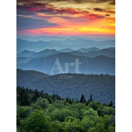 Blue Ridge Parkway Scenic Landscape Appalachian Mountains Ridges Sunset Layers Photo Print Wall Art By