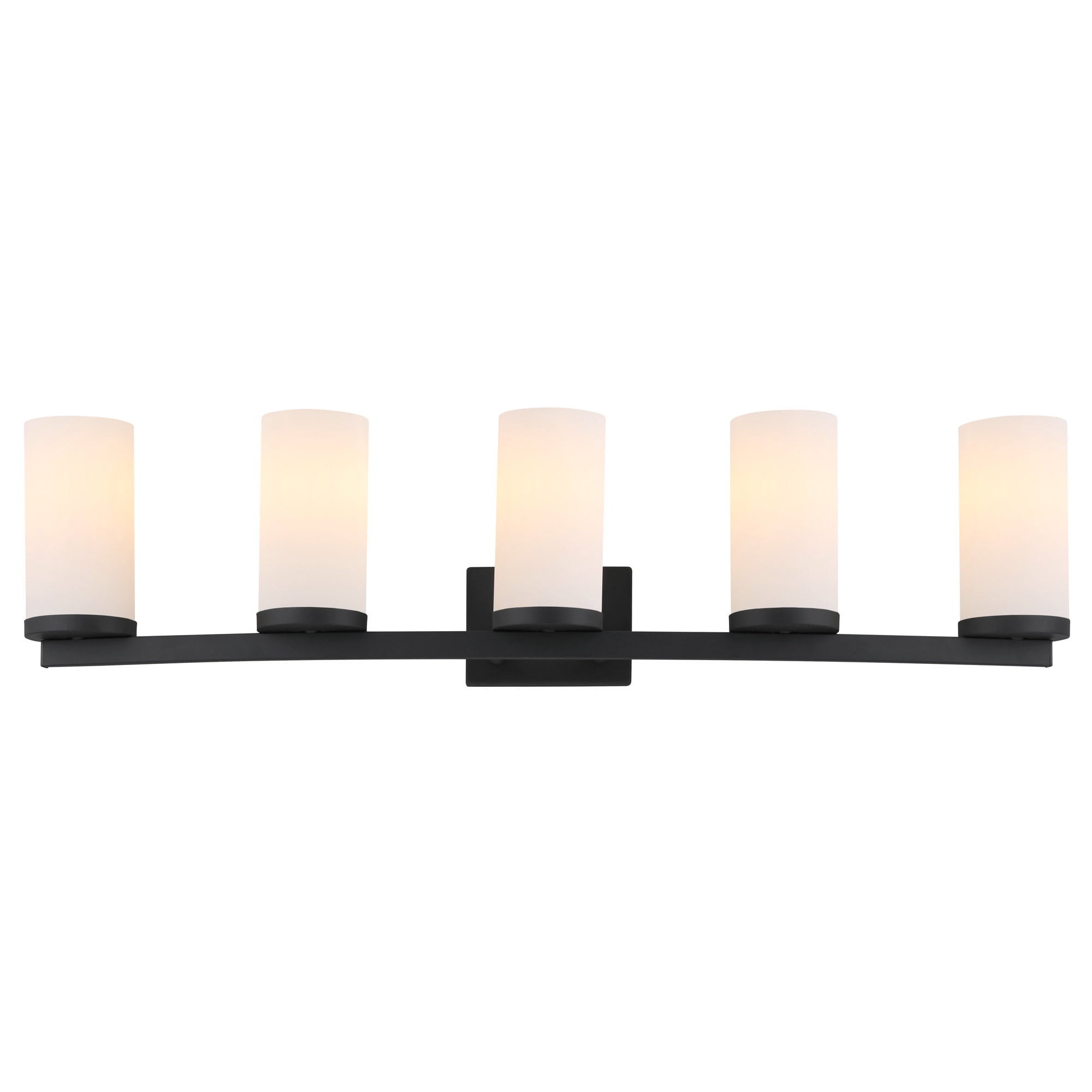 Breckham 5-Light Vanity Light in Black, 38.0 in Curved Bar with Frosted Glass
