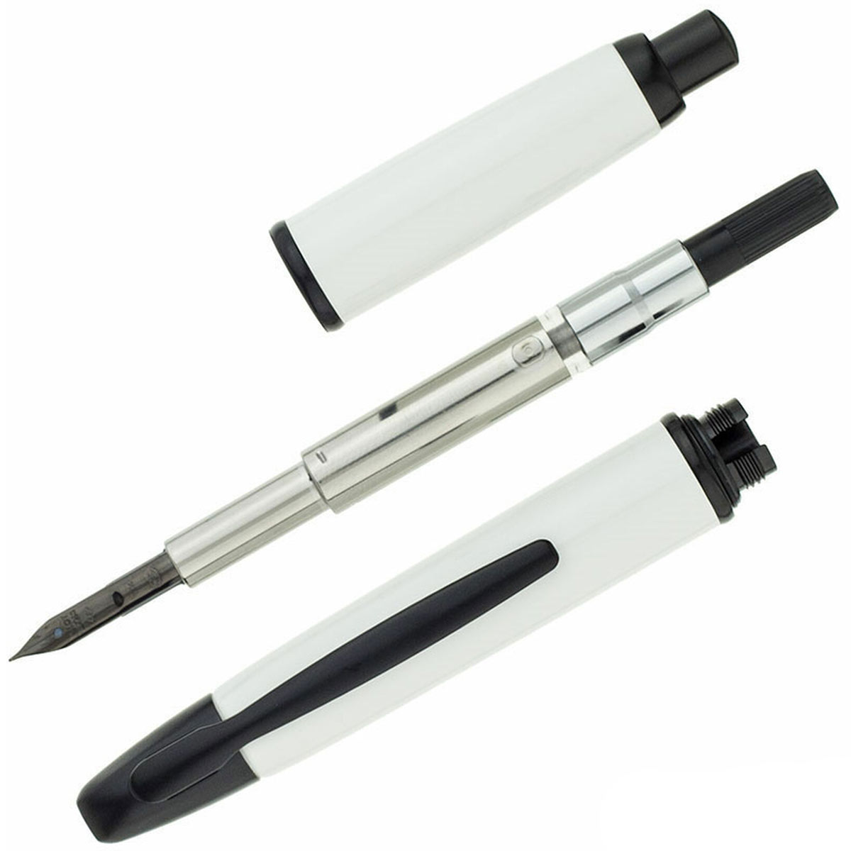 Pilot 60745 Namiki Vanishing Point Fountain Pen Black White Metal Push Button, EF Nib